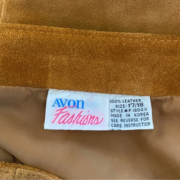 VINTAGE 1980s SUEDE SKIRT AVON FASHIONS BOHO GRUNGE SIDE ZIP SIZE 17/18 MCM TAN - Picture 4 of 11